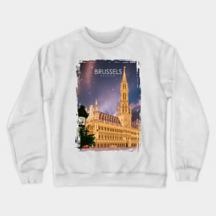 Brussels Belgium Vintage Minimal Retro Travel Poster at Night Crewneck Sweatshirt